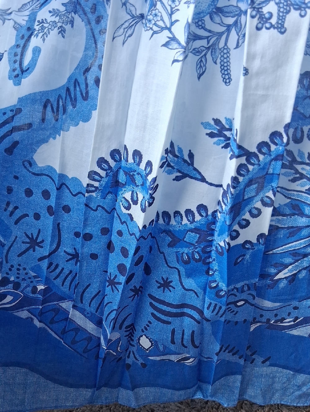 A Loves A Maxi Dress Border Print Mandarin Collar White & Blue S Crocodrile - Picture 4 of 9